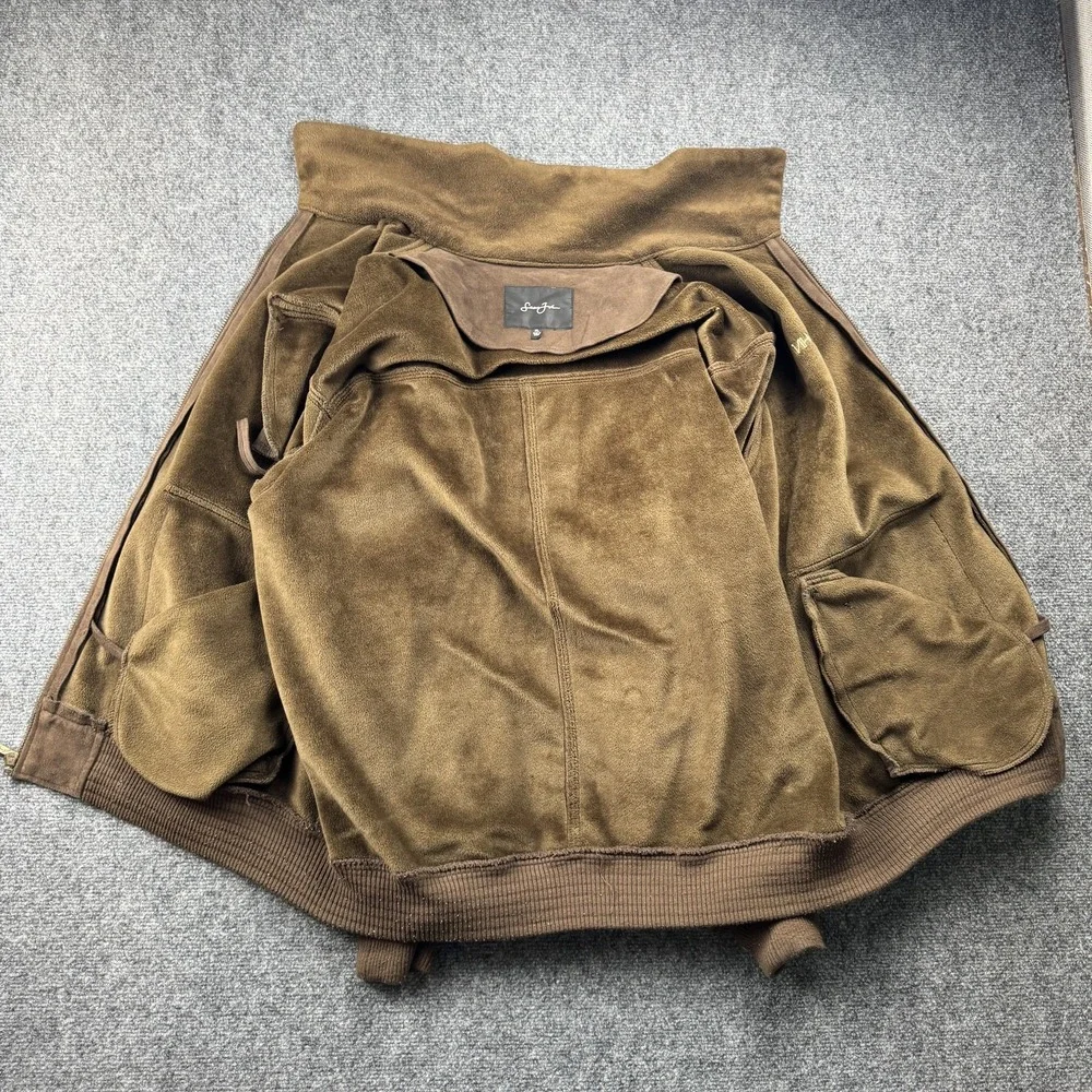 Sean John Jacket Mens XL Brown Faux Suede Bomber Full Zip Embroidered‎ Pockets - Picture 3 of 9